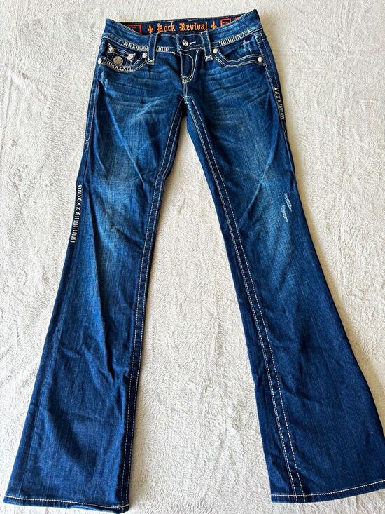 Rock Revival Denim - Rock Revival Womens Bootcut Jeans Dark Wash Stretch Denim Blue 5-Pocket